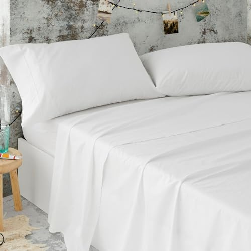 Burrito Blanco Sábanas de Hostelería | Juego de Sábanas 150x190/200 | Ropa de Cama 50% Algodón-50% Poliéster | Fácil Planchado | Color Blanco | Disponible en Más Medidas