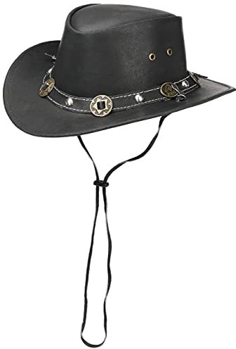 Scippis Concho Lederhut Classic Cowboyhut Australienhut (XL/60-61 - schwarz)