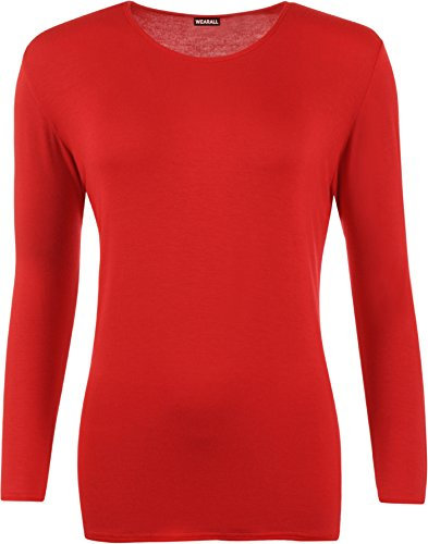 WearAll Ladies Long Sleeve T-Shirt Top Womens Plus Sizes Red 16/18