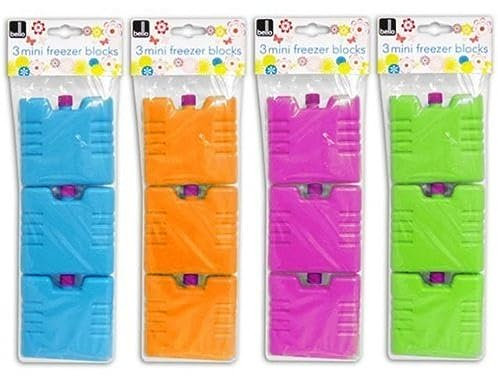 Set of 3 Mini Ice Brick Pack Block Blocks Freezer Cooler Bag Box Travel Picnic (Assorted Colors)