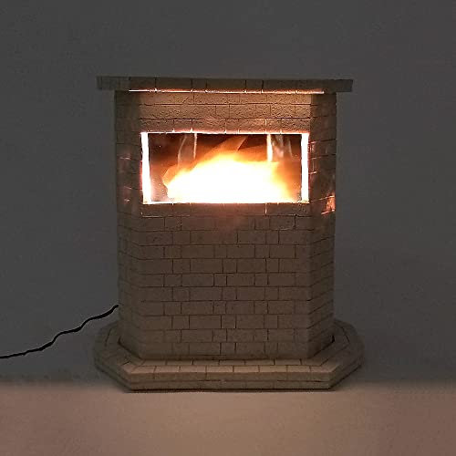 Bewegte Deko-Leuchte Kamin altweiß, Halogen, realistisch wirkender Feuer-Effekt G4-10Watt