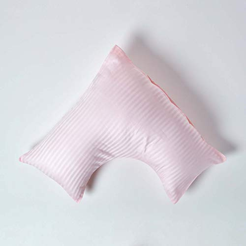 HOMESCAPES Pink Pure Egyptian Cotton V-Shape Pillowcase 330 TC 500 Thread Count Percale Equivalent Satin Stripe Pillow Case For Nursing Pregnancy and Elderly