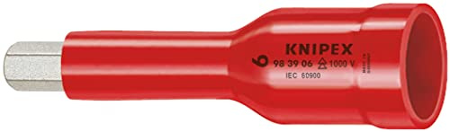 KNIPEX Steckschlüsseleinsatz, 98 39 05 | Geeignet für Innensechskantschrauben mit Innenvierkant 3/8 75 mm