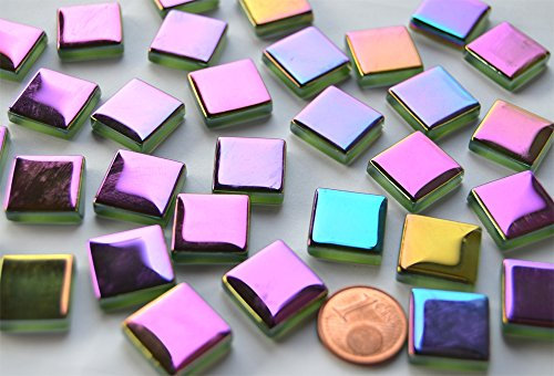 30 Stück Mosaiksteine (Soft-Glas) schimmernd in Spektralfarben 15x15mm ca.60g
