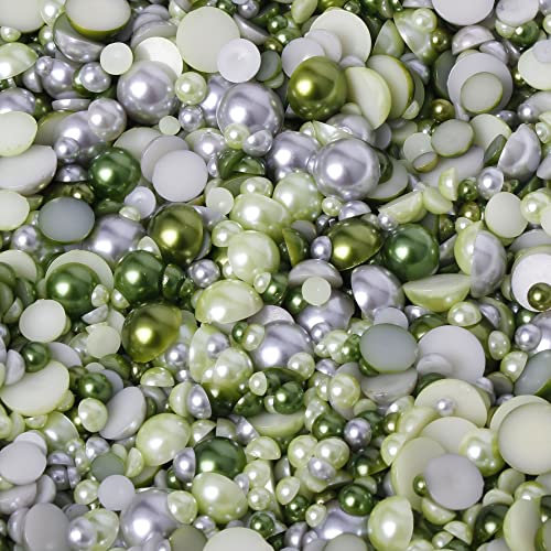 15g Mixed Colours Size Flat Back Pearls Cabochons Decoden 2mm - 12mm Bling (Forest)