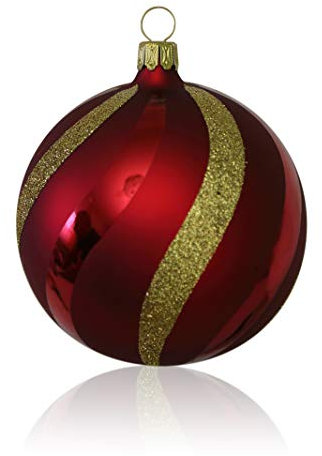 Lauschaer Glas Christbaumkugeln dunkelrot matt mit Dekor 4 Stück d 10cm Christbaumschmuck Weihnachtsschmuck mundgeblasen,handdekoriert