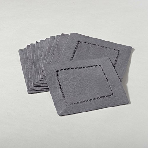 SARO LIFESTYLE Hemstitched Cloth Napkins (Set of 12) - Linen Blend Fabric Napkins for Weddings, Parties, Holiday Dining & Everyday Table Décor, 6x6, Slate