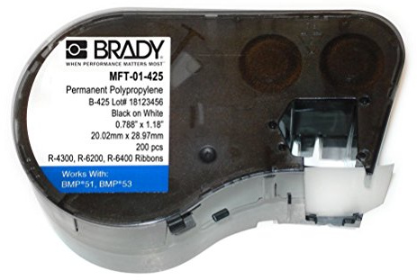 Brady MFT-01-425 Polypropylene B-425 Black on White Label Maker Cartridge, 1-11/64 Width x 25/32 Height, For BMP51/BMP53 Printers