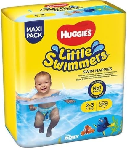 Huggies Little Swimmers Pañales Bañadores para Bebé Talla (3-4), Barreras Anti-Escapes para Una Máxima Protección en el Agua, 20 Pañales Desechables