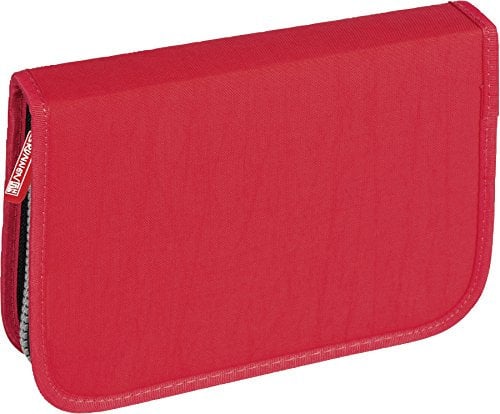 Brunnen 104918720 Schüler-Etui Crinkle (19,5 x 13,5 x 3,5 cm, 1 Klappen, rot unbefüllt bis auf Lineal 16 cm, Metalldoppelspitzer, Radiergummi)