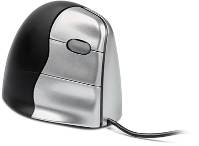 BakkerElkhuizen Evoluent3, Ergonomische vertikale Maus, 5 Tasten, Schwarz/Silber