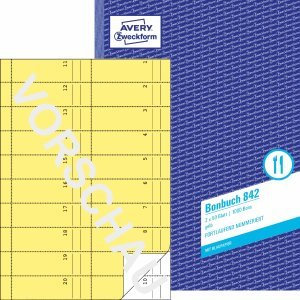 AVERY Zweckform 5 x Bonbuch A4 fortlaufend nummeriert 2x50 Blatt