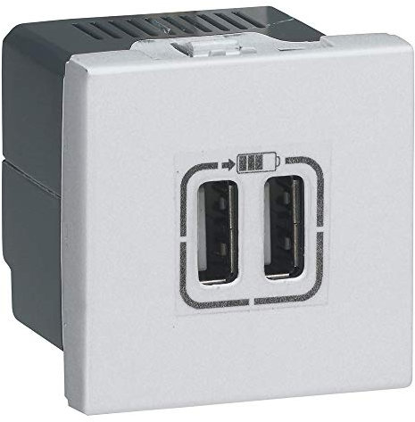 Legrand 079394 Chargeur 2 USB Type-A, 2.4A, 12W, Mosaic, 2 Modules, 230V ou 5V, Aluminium