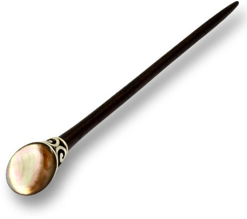 ISLAND PIERCINGS Haarnadel, Handarbeit aus Holz mit Perlmutt und Edelstahl, HN203, 17 cm, 1 Stück