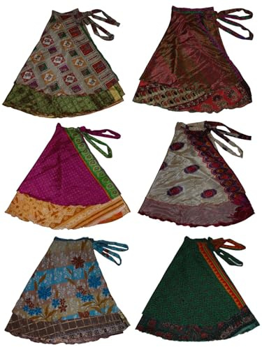Wevez® Women's Pack of 5 Plus Size Magic Wrap Sari Skirt, One Size, Assorted