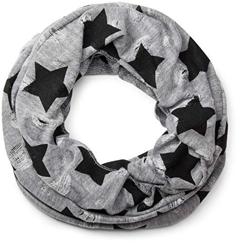 styleBREAKER Loop Schal mit Sterne und Punkte Muster, Vintage Look, Wendeschal, Schlauchschal, Unisex 01018080, Farbe:Hellgrau