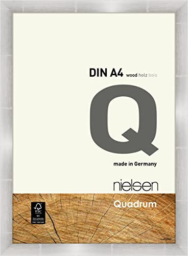 nielsen Bilderrahmen, 21 x 29,7 cm (A4), Holz, Silber Anthrazit, Dokumentenrahmen zum Aufhängen im Hoch- & Querformat, Echtglas, Quadrum