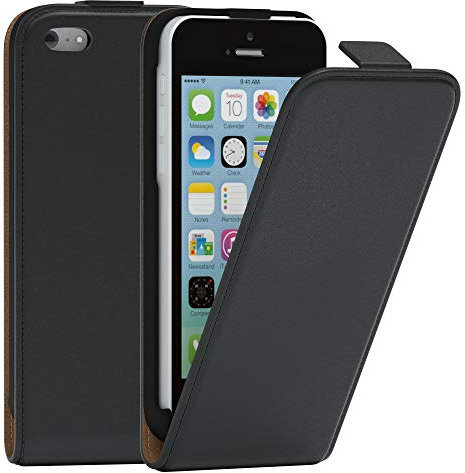 EAZY CASE Hülle kompatibel mit iPhone 5C Flip Cover zum Aufklappen, Handyhülle aufklappbar, Schutzhülle, Flipcover, Flipcase, Flipstyle Case vertikal klappbar, aus Kunstleder, Schwarz