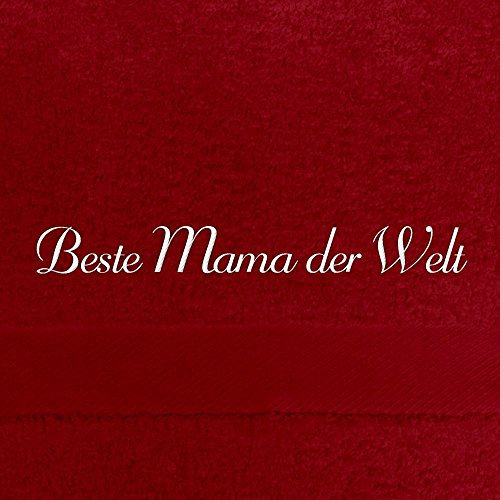 digital print Badehandtuch mit Namen Beste Mama der Welt Bestickt, 70x140 cm, rot, extra Flauschige 550 g/qm Baumwolle (100%), Handtuch mit Namen besticken, Badetuch mit Bestickung