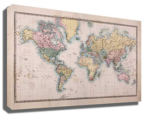 Quadro moderno MAPPA DEL MONDO Mappamondo continente Vintage retro Rosa Antico STAMPA SU TELA Quadri Moderni XXL Arte Moderno Arredamento arredo Cucina Soggiorno Camera da letto (50x100 cm)