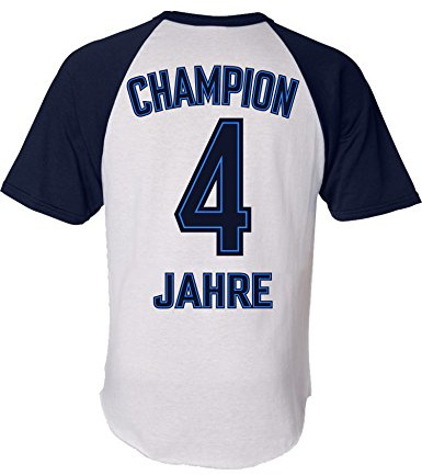 Baddery Jungen Fußball T-Shirt zum 4. Geburtstag - „Champion 4 Jahre“ | Kinder Fussball Geburtstagsgeschenk in Trikot-Optik