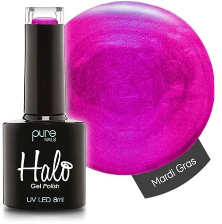 Halo Gel Polish 8ml - Mardi Gras. UV/LED Gel Nail Polish, Long Lasting & Easy To Apply. Nail Art Colours For Manicure & Pedicure. Gel Polish For Professional & Home Use.