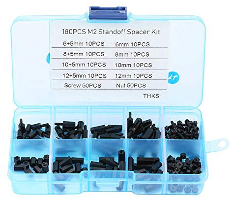 M2 Abstandskit, 180 Stück Schwarz M2 Männlich Weiblich Abstandshalter Schrauben Muttern Sortiment Kit mit Box