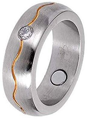 Solitärring Welle bicolor TRINITIX Design Magnetring massiv mit Original Solitaire Swarovski Kristall Magnetix Vintage Fashion Ring Energetix 4you 367 Größe 19