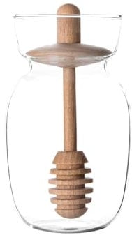 Viva Scandinavia Minima Honey Jar - Glass Honey Jar with Dipper, Honey Dispenser Glass with Silicone Lid - Dishwasher Safe Honey Pots - 300ml
