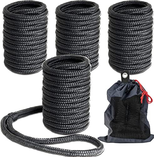Young Marine Lot de 4 Cordes de Quai à Double tressage en Nylon - 0,9 cm x 4,6 m - avec œillet de 30,5 cm - pour Bateaux d'amarrage - Noir