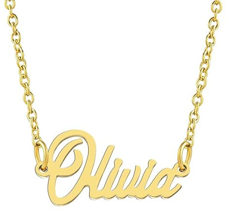 KISPER 18K Gold vergoldet Edelstahl personalisierte Name Anhänger Halskette, Olivia