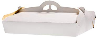 MAQA 50 pezzi Scatola per torta rettangolare in cartone bianco e oro con maniglia, Porta dolci, pasticcini biscotti per asporto 15x21 cm