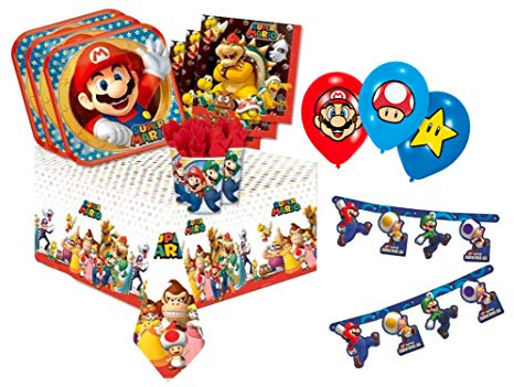 Zeus Party Kit Compleanno Super Mario Run Coordinato TAVOLA Festa addobbi (per 16 Persone)