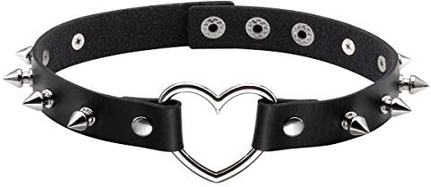 Eigso Punk Leder Spikes Choker Kragen für Frauen Männer Unisex Vintage Nieten Gothic Herz Halskette für Frau Mann