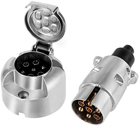 upain 7 Pin Trailer Plug Socket Metal 12V 7 Pin Plug Socket Connectors Waterproof Aluminum Alloy Auto Lamp Connector Tow bar Towing Trailer Socket for Truck RV Cars Boat Caravan