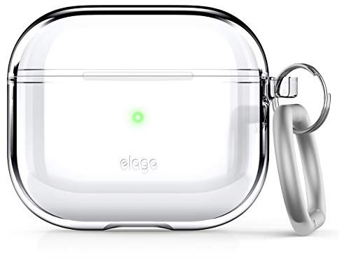 elago Custodia trasparente con moschettone compatibile con AirPods 3, nastro incluso, Ingiallimento ridotto, ricarica wireless disponibile (trasparente)