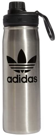 adidas Originals Borraccia in metallo, 600 ml, in acciaio inox 18/8, isolata a doppia parete calda e fredda, Acciaio inossidabile/Nero/Nero, taglia unica