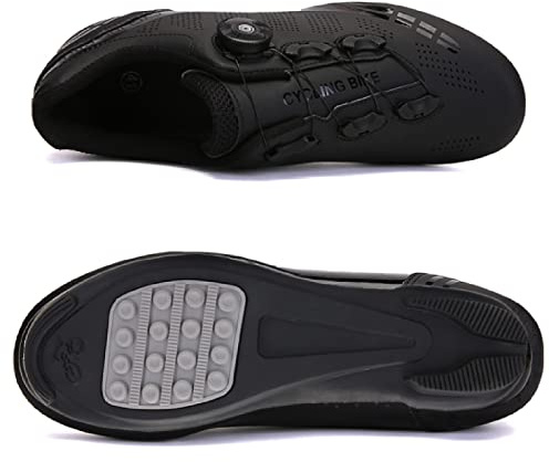 GZQIAWY Professionelle athletische Fahrradschuhe Cleat Herren Rennrad Speed ​​​​Turnschuhe Outdoor MTB Fahrradschuhe Turnschuhe Zapatillas De Ciclismo Schwarze Gummisohle 44