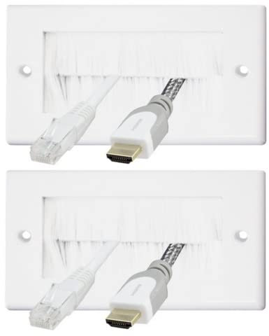 Auline White Brush Double Twin 2 Gang Wall Outlet Cable Entry Plate Tidy Mount Face Plate Wall Plate (2)