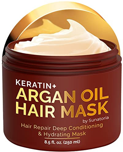 SUNATORIA Neue Arganöl-Haarmaske mit Keratin – Haarspülung für trockenes, geschädigtes, krauses Haar & Spliss – Haarkur Serum für Haarreparatur & Hydratisierung