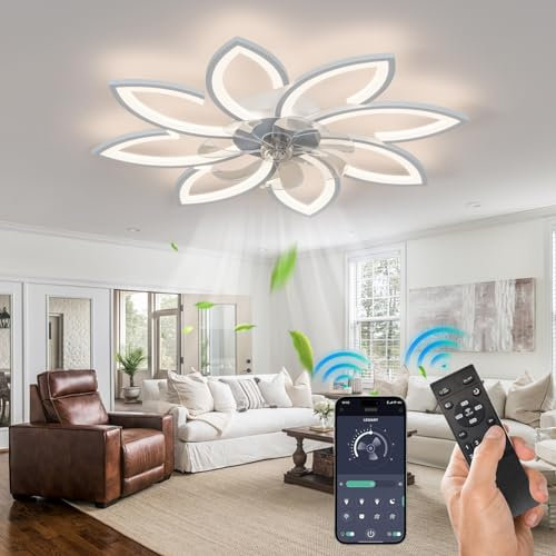 WDENI Ventilatore Da Soffitto Con Lampada A Led, Camera Da Letto Con Ventilatore A Soffitto, Regolazione A Distanza Della Luce A 3 Velocità Del Vento (90CM-Bianco)