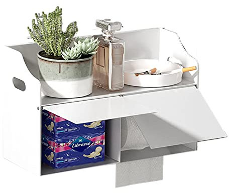 WYJRO Toilettenpapierhalter mit Feuchttücherbox, klopapierhalter,Schwarz Klopapierhalter mit Ablage, 2 Montagemethoden,Edelstahl Toilettenpapierhalter mit Ablage,Weiß