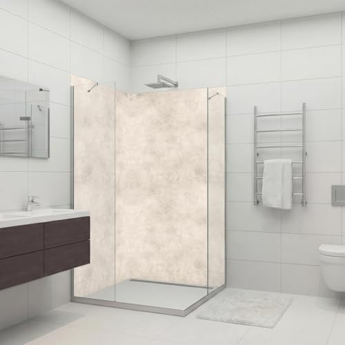 dedeco Duschrückwand Beton V6 2x90x210 cm Alu 3mm Badrückwand Fliesenersatz | Wasserfeste Eck-Badrückwand aus Alu-Verbundplatte – fugenloser Fliesenersatz ohne Bohren, pflegeleicht & Made in Germany