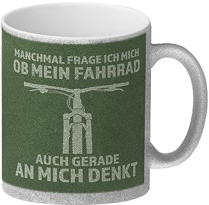 speecheese Manchmal frage ich mich ob mein Fahrrad auch gerade an mich denkt Glitzer-Kaffeebecher