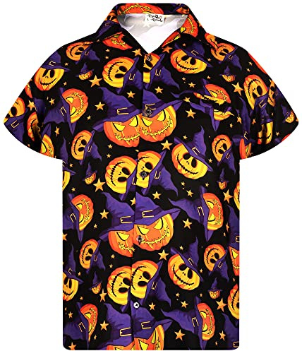 King Kameha Funky Hawaiihemd, Halloween, Herren, Kurzarm, Pumpkin Hat, Multi Violett, XL