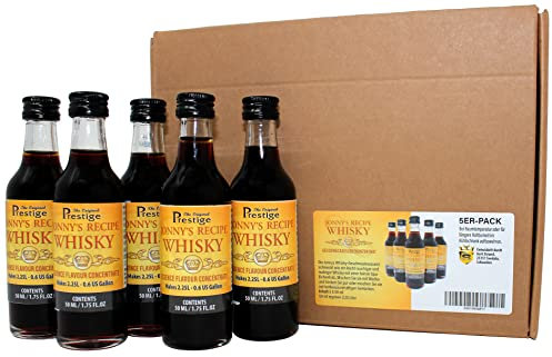5er Pack Jonnys Whisky 50 ml Geschmacksessenz zum Aromatisieren von 5x 2,25 l alkoholischen Getränken