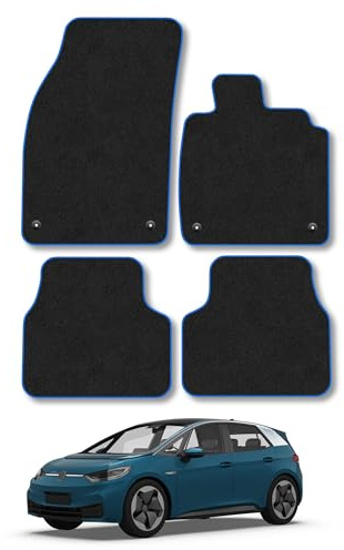 VW ID.3 (2020+) Carpet Car Mats | Blue Edge Trim Tailored Fit Floor Mats Full Coverage Protection Accessories Easy Clean Anti Slip Made in the UK
