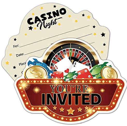 RZHV Party-Einladungskarten in Roulette-Form mit Umschlägen für Jungen, Mädchen, Erwachsene, lustige Las Vegas Casino Night Party, Geburtstag, Casino, Spiel, Party, Einladung, 15 Stück