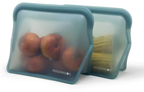 Moonmoon Wiederverwendbare Silikon-Gefrierbeutel, wiederverschließbare Kühl- und Gefrierbeutel, 2 Stück, Blau, XL, 1500 ml