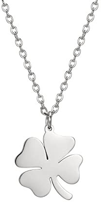 LIKGREAT Vierblättrige Kleeblatt Anhänger Halskette Saint Patrick's Day Halsketten Herzförmiger Kleeblatt Charme Irisches Glücks Amulett Edelstahlschmuck Geschenke für Frauen Mädchen (Silber)